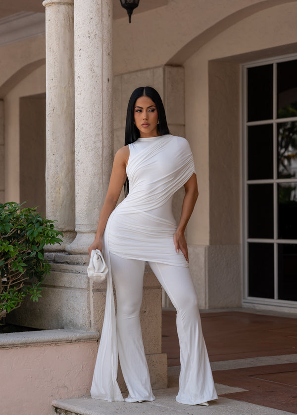 Can’t Blend In Ruched Jumpsuit White