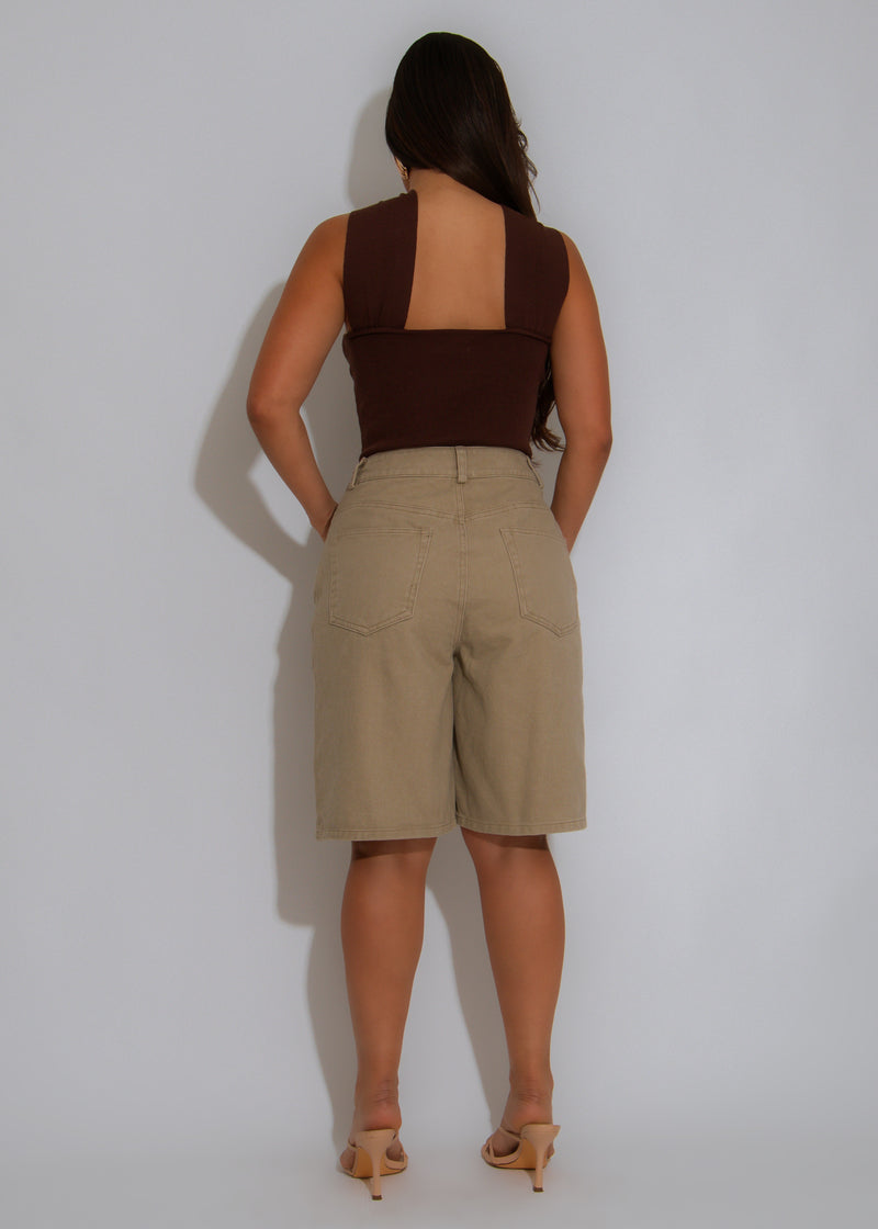 After Dark Halter Ribbed Crop Top Brown