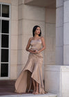 Hidden Flame Ruched Satin Maxi Dress Gold