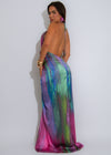 Cosmic Drape Satin Ruched Maxi Dress Purple