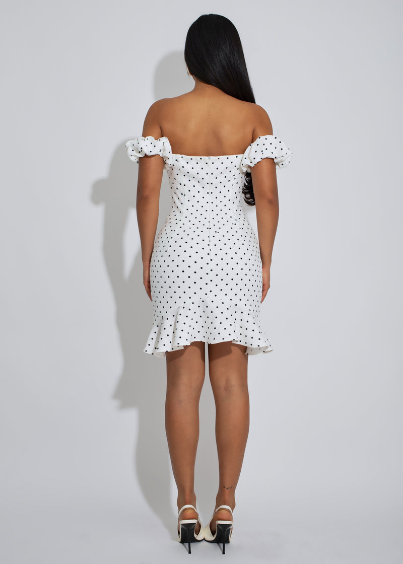 Sweet Parisian Polka Dot Ruched Mini Dress White