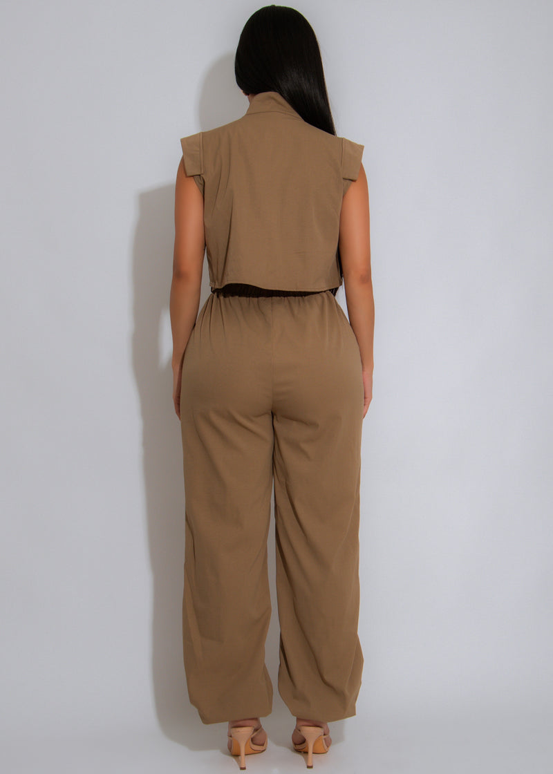 Forgive The Night Ruched Cargo Jumpsuit Green