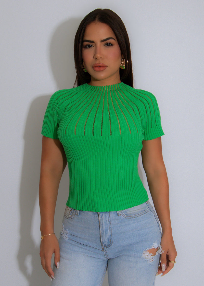 The Vibe Line Tee Ribbed Long Top Green