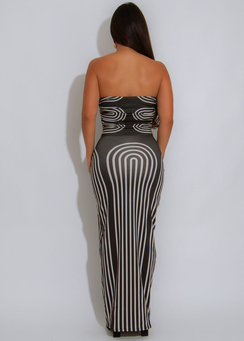 Linear Attraction Stripes Ruched Maxi Dress Black