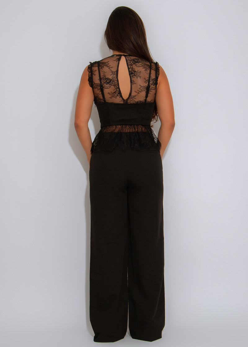 Moonshadow Floral Lace Long Top Black