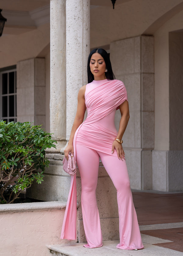 Can’t Blend In Ruched Jumpsuit Pink