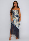 Marble Drift Fringes Maxi Dress Blue
