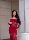 Morphe Essence Lace Ruched Maxi Dress Red