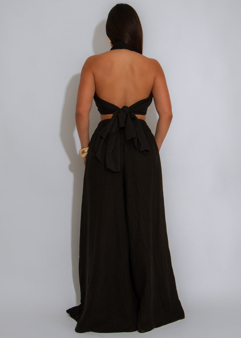 Soleil Ease Linen Ruched Pant Black