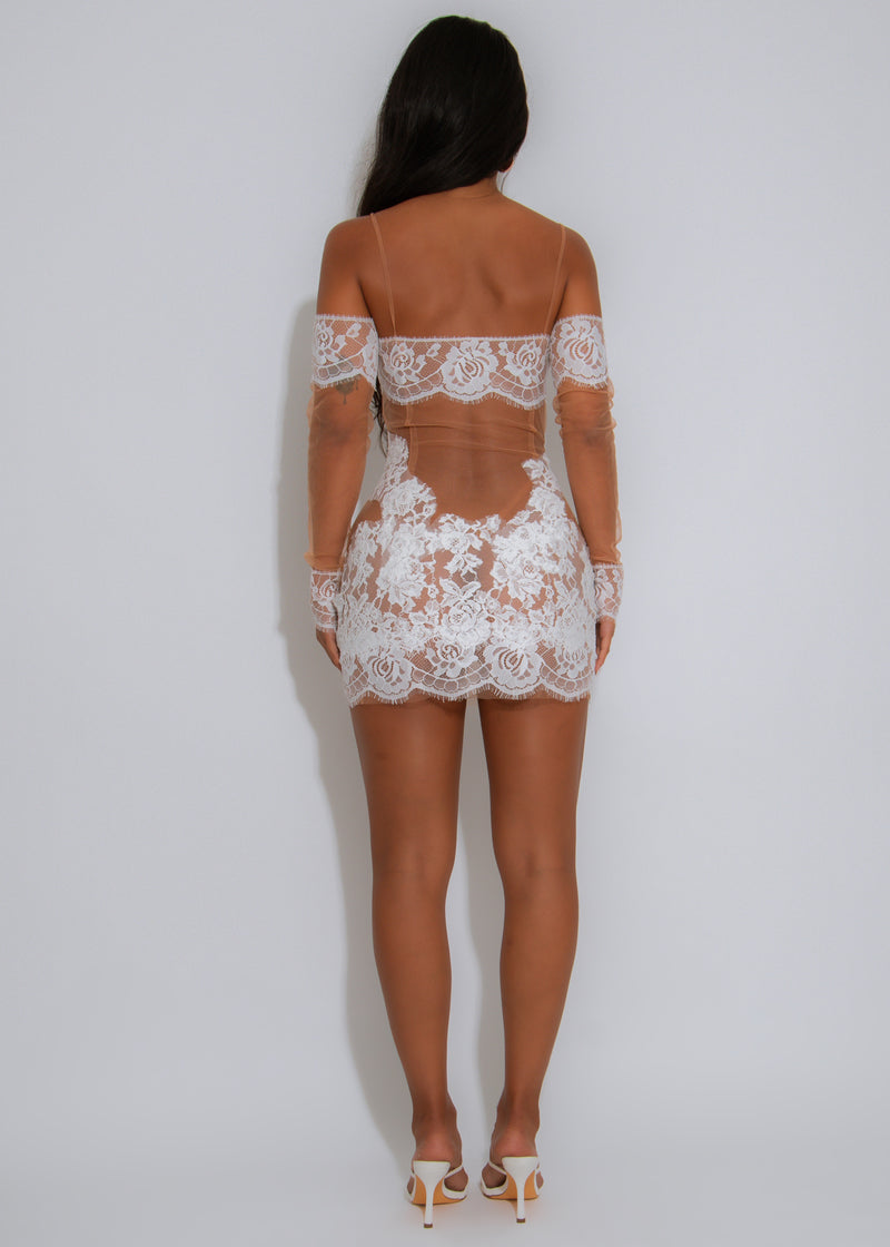 Dangerous Beauty Floral Lace Mini Dress White