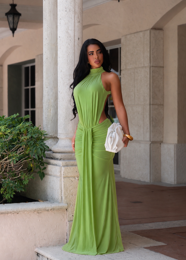 Veil of Temptation Ruched Maxi Dress Green