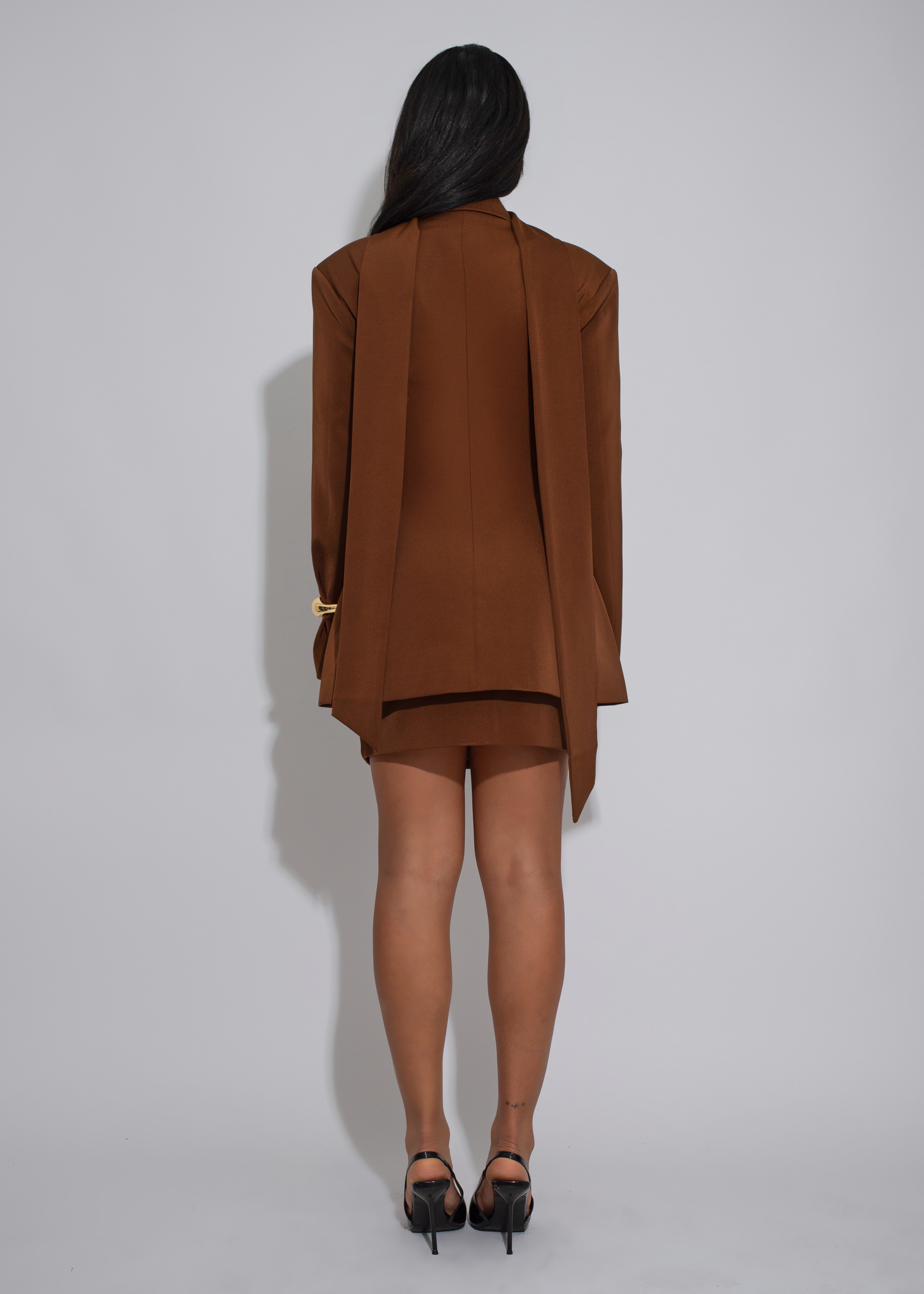 Opulent Structure Skirt Set Brown