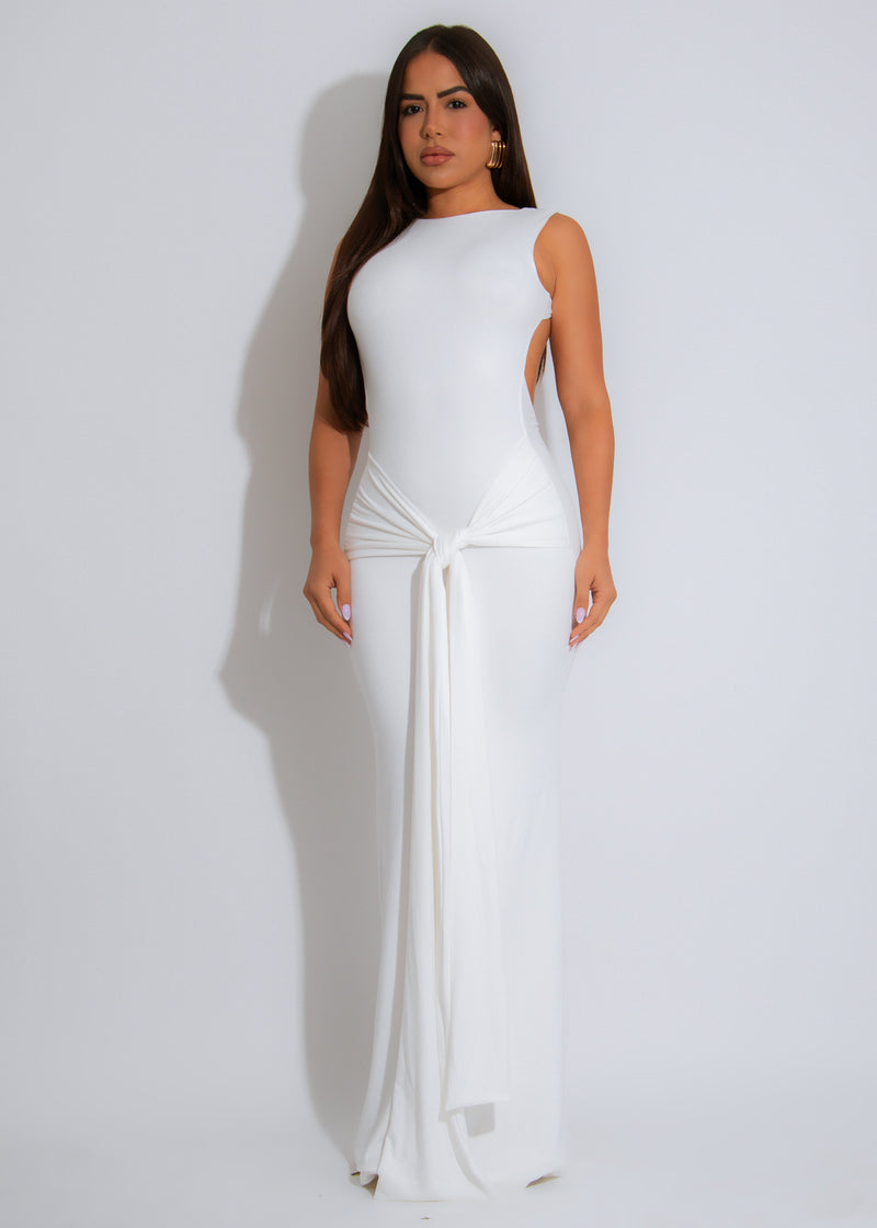 Sculpted Glow Ruched Maxi Dress White