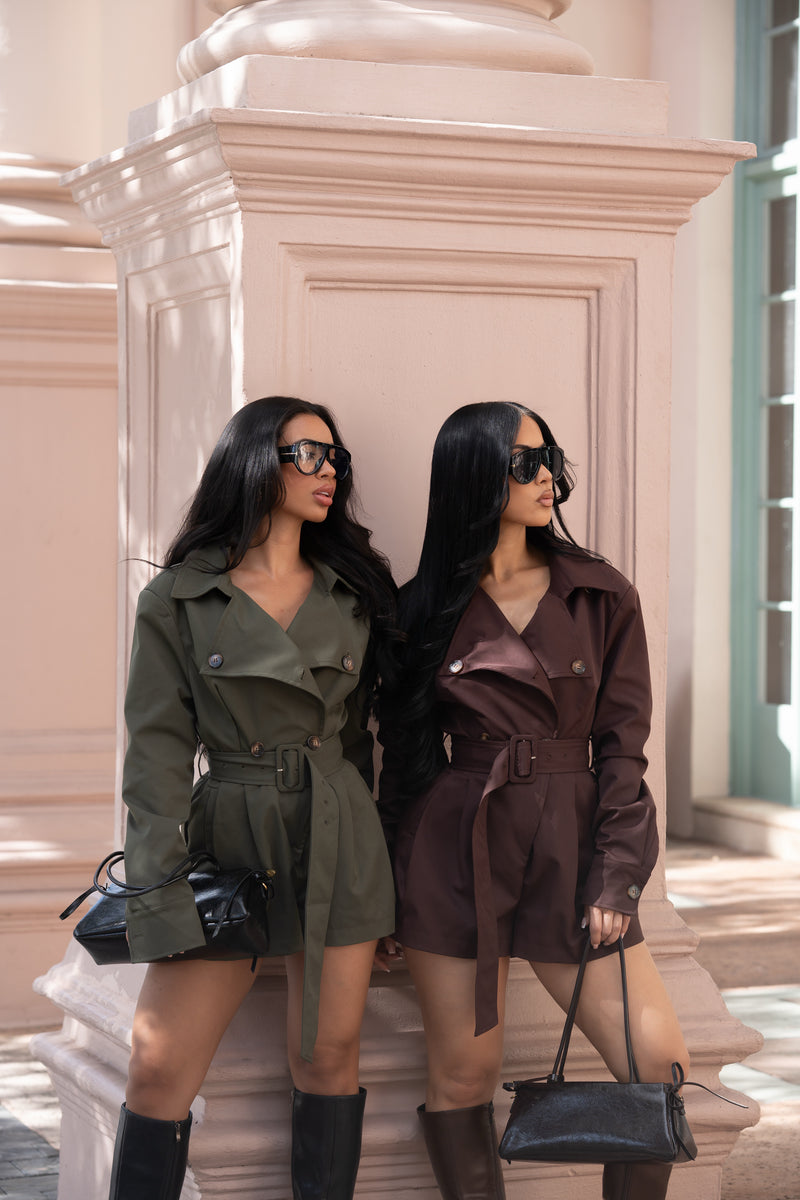 Runway Utility Ruched Romper Green