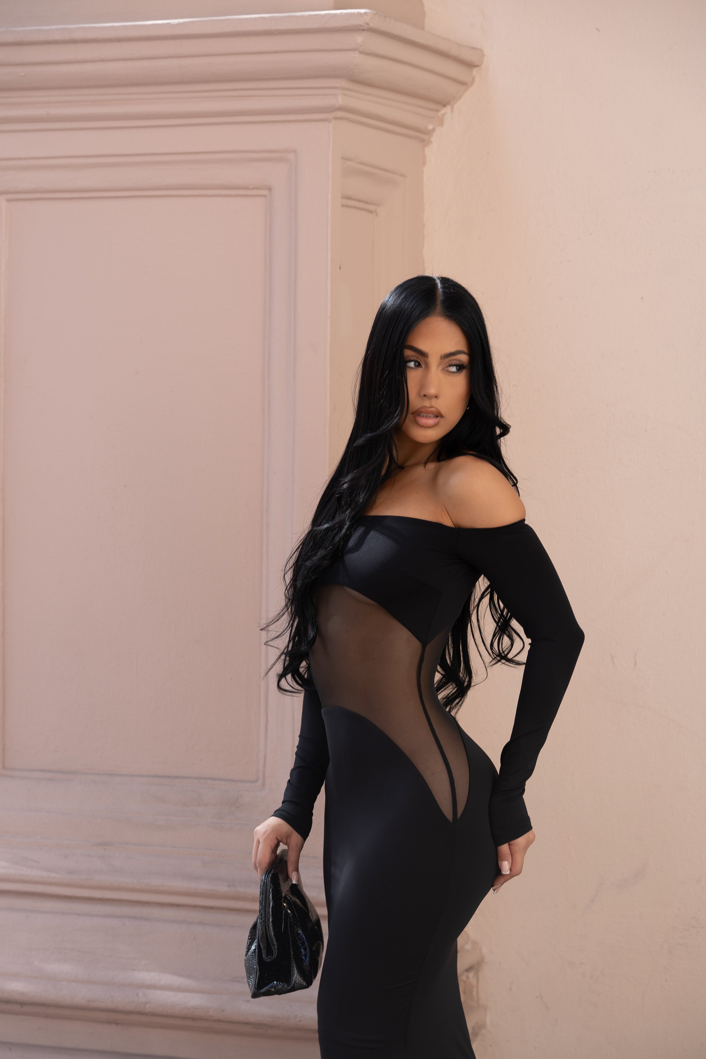 Aura Mesh Maxi Dress Black