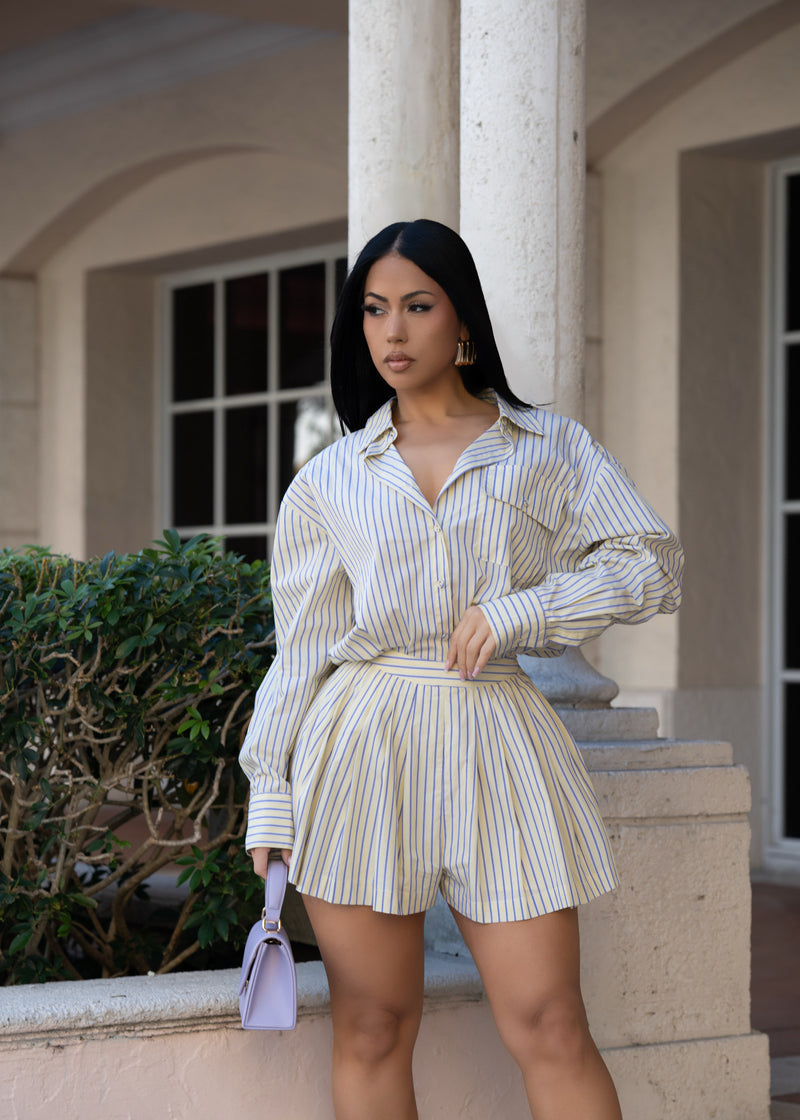 Elevated Essential Stripes Short Set Yellow