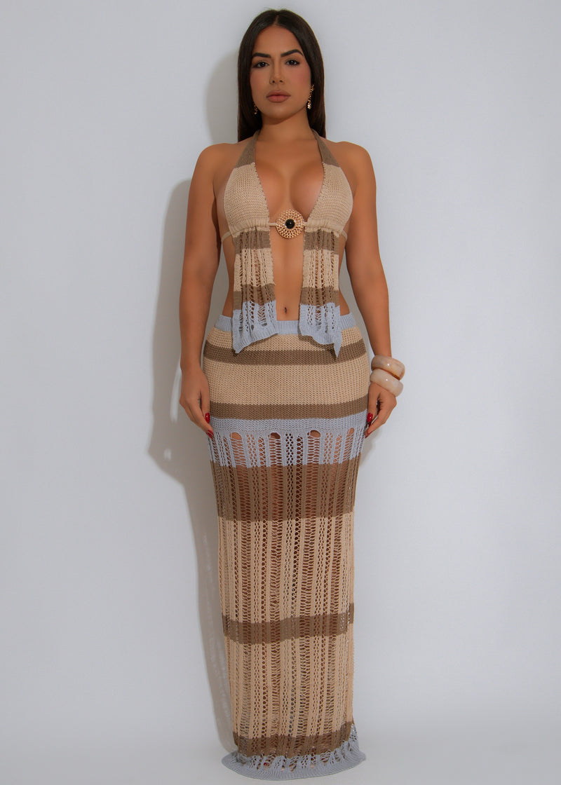 Breezy Intentions Knit Skirt Set Nude