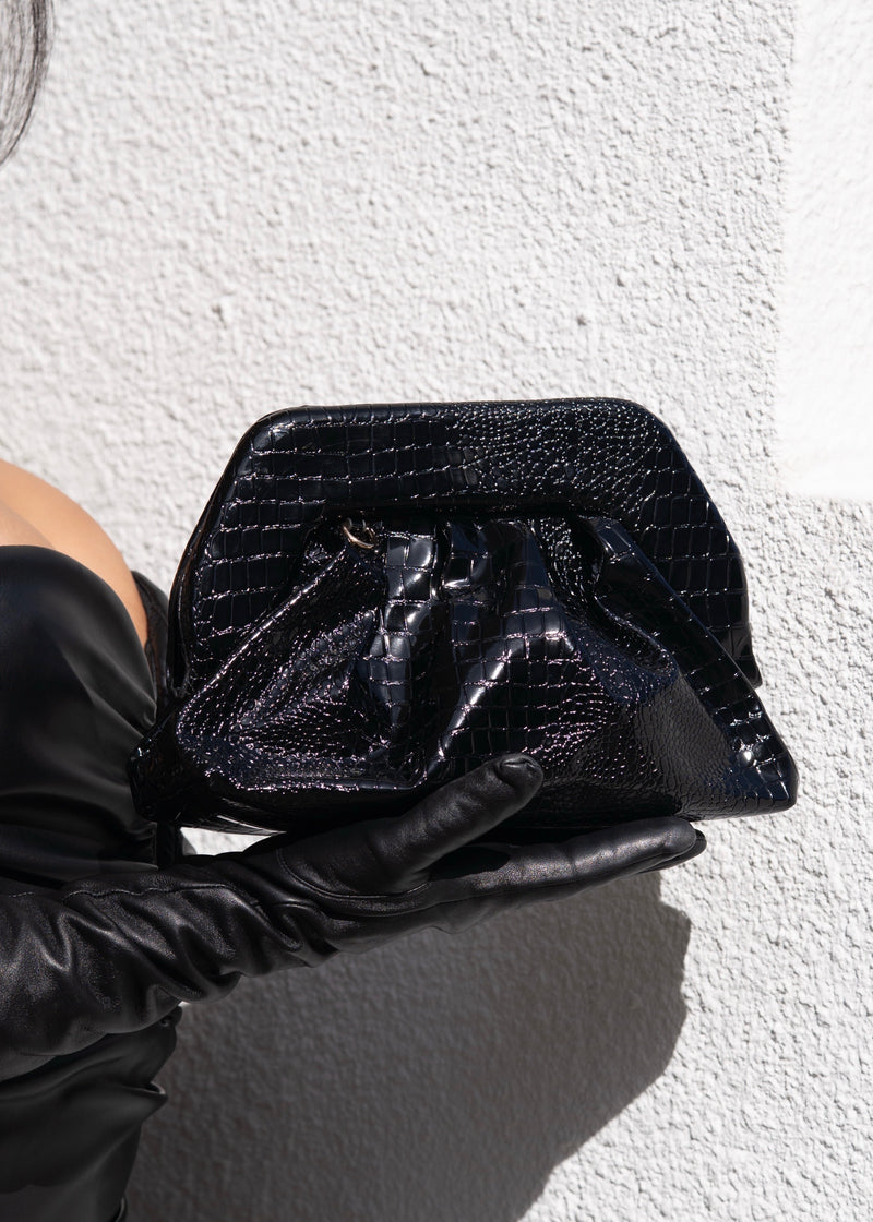 Divine Texture Faux Leather Clutch Black