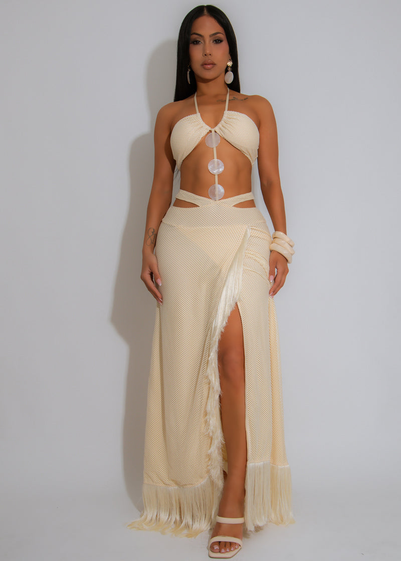 Siren’s Whisper Shell Maxi Dress Nude