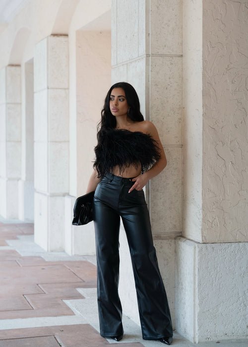 Eden Illusion Feather Crop Top Black