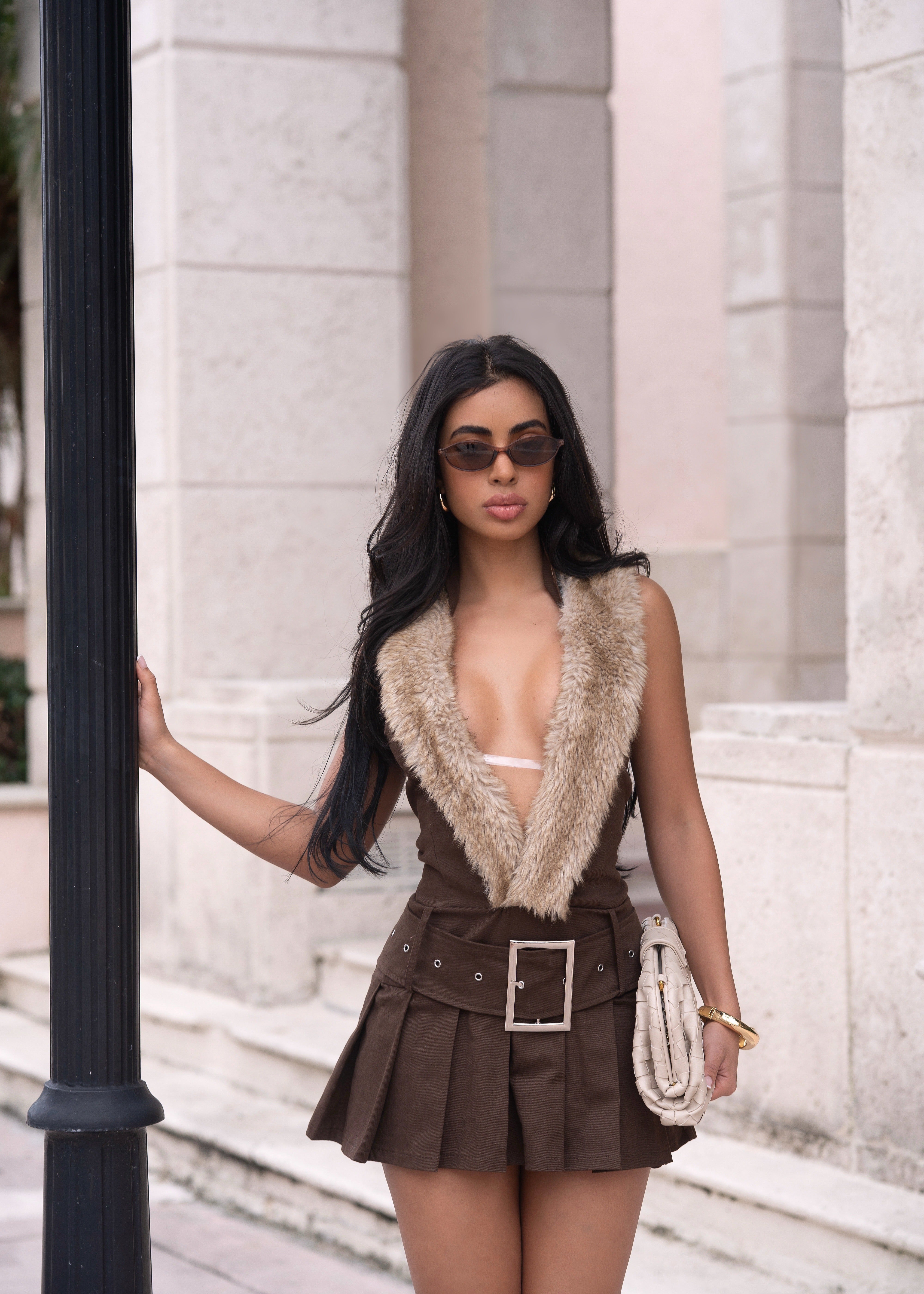 Arctic Intent Faux Fur Mini Dress Brown