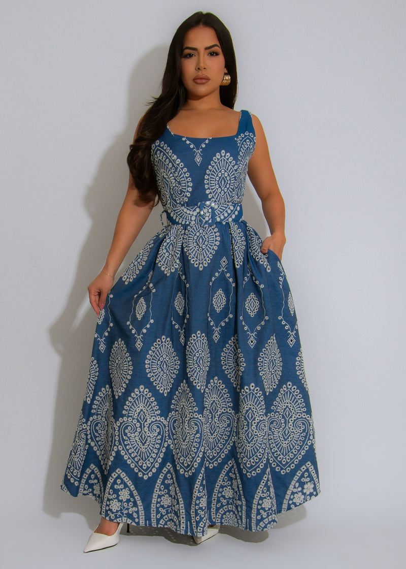 Wanderlust Essence Floral Maxi Dress Blue
