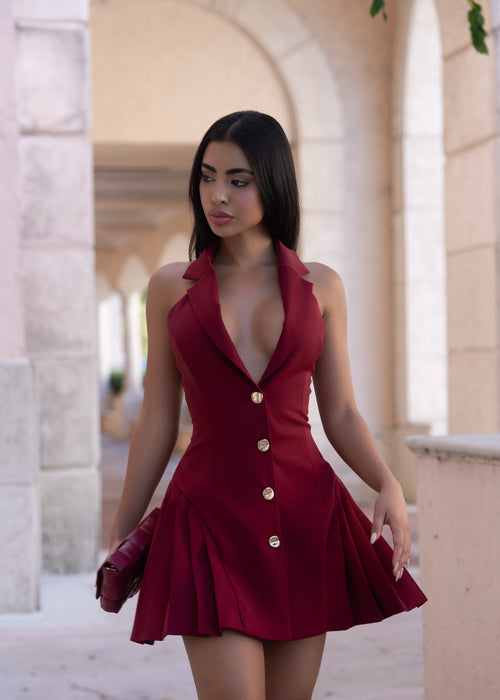 Parisian Stroll Pleated Mini Dress Red