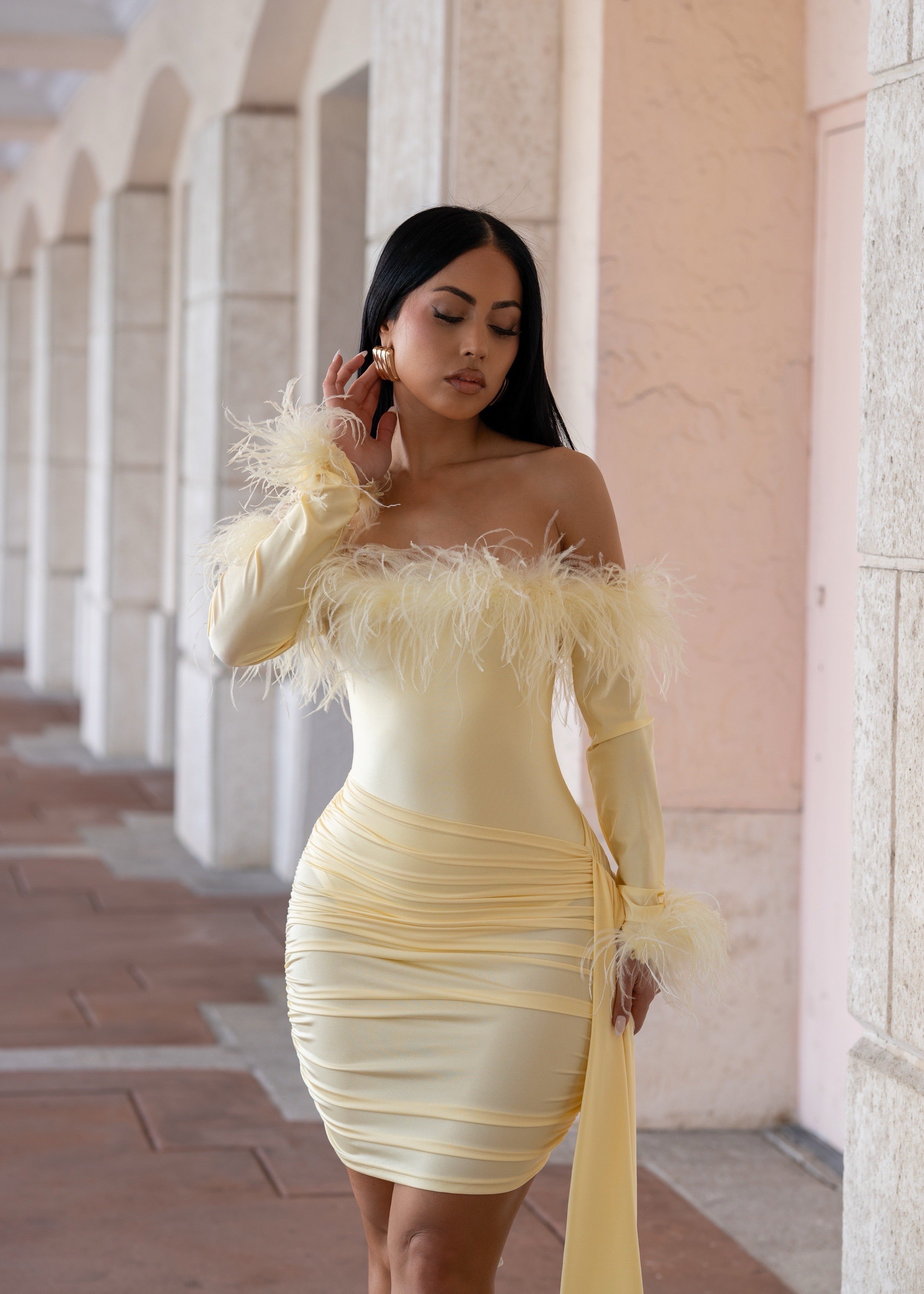 Flirt Alert Ruched Skirt Set Yellow