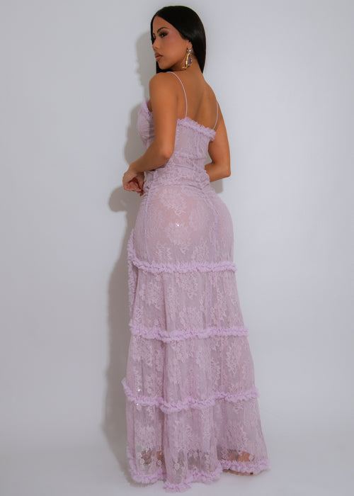 Lace Reverie Ruched Sequin Maxi Dress Purple