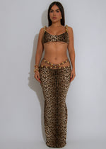 Golden Glamour Beaded Leopard Skirt Set Brown