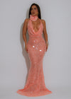 Ocean Siren Sequin Floral Mesh Maxi Dress Orange