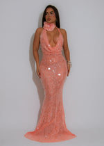 Ocean Siren Sequin Floral Mesh Maxi Dress Orange