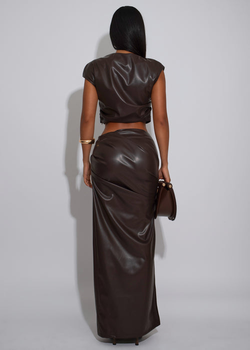 Siren Veil Faux Leather Skirt Set Brown