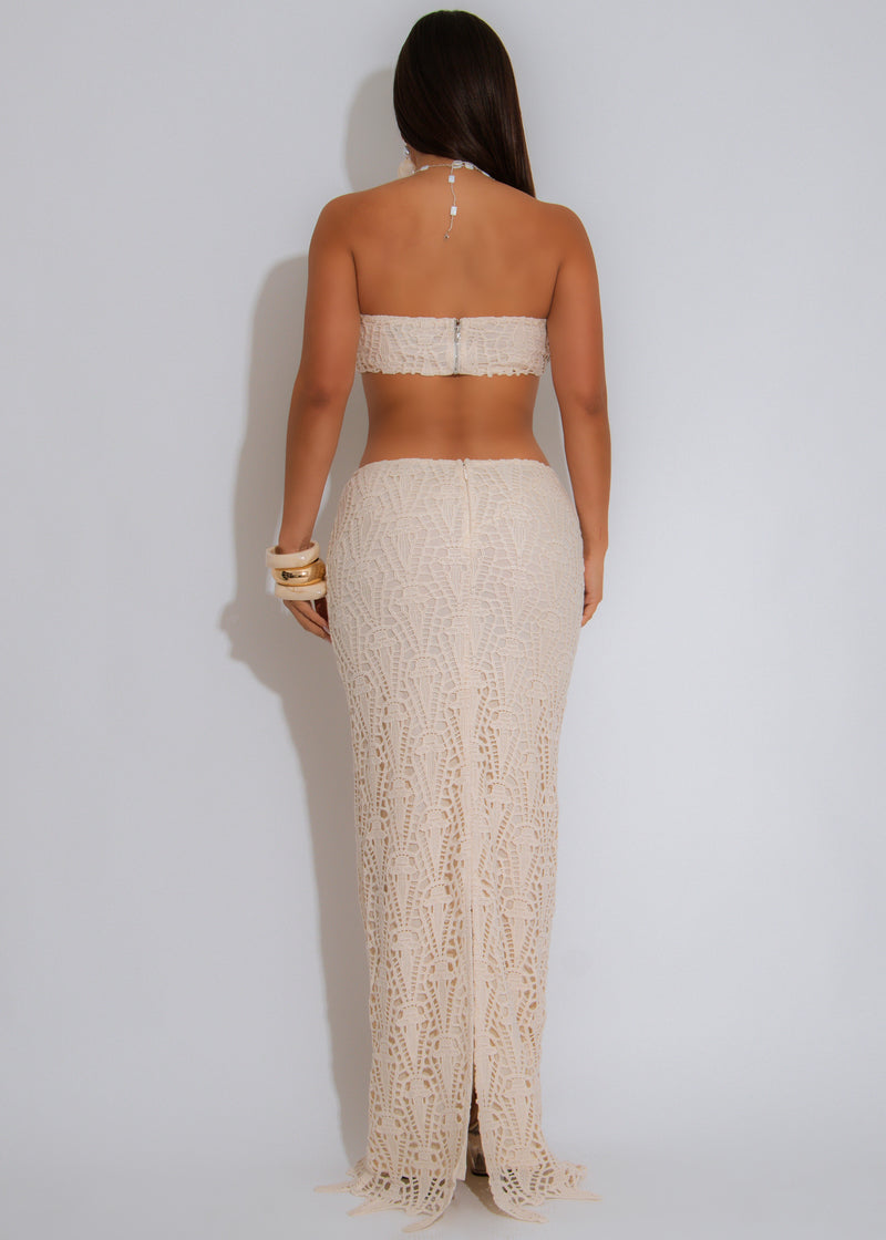 Sunbeam Threads Crochet Ruched Skirt Set Nude