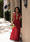 Sculpted Flame ruched Maxi Dress Red