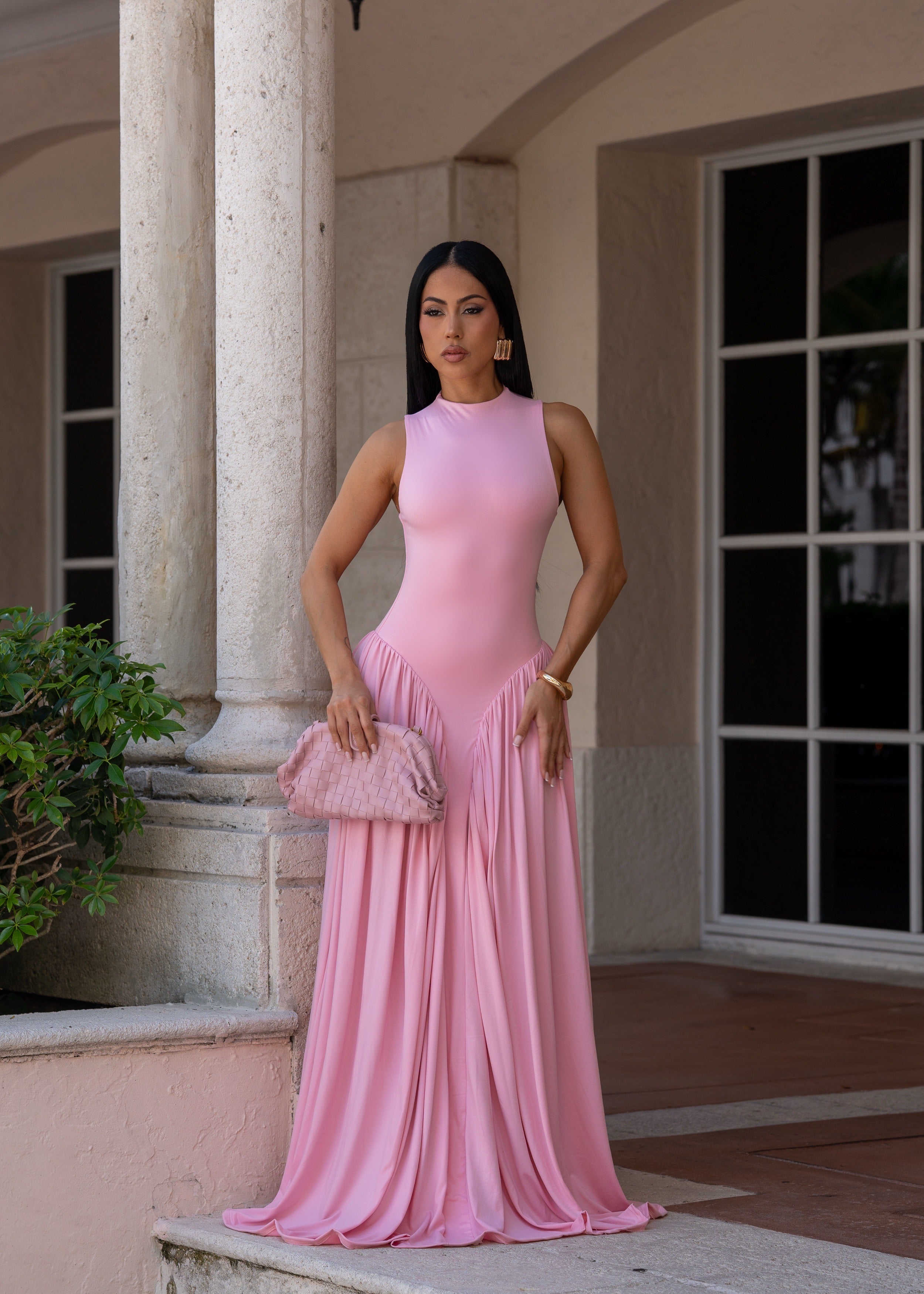 All In Love Ruched Maxi Dress Pink