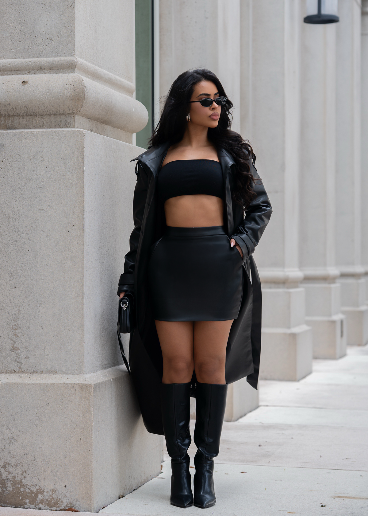Privé Obsession Faux Leather Coat Set  Black