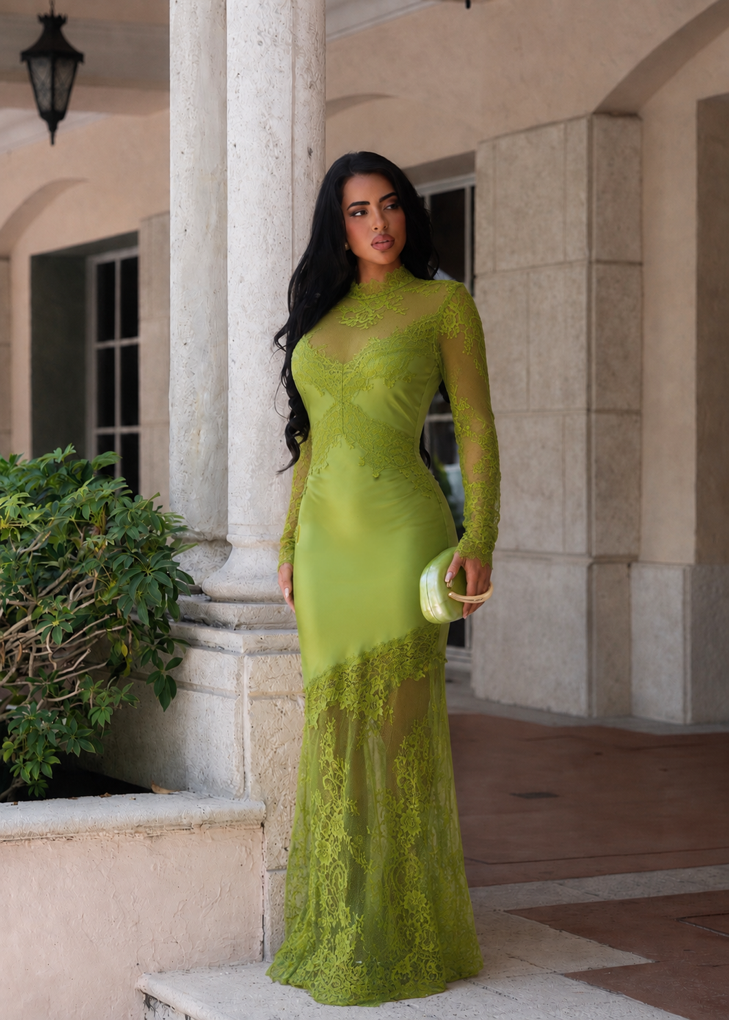 Sweetest Temptation Lace Satin Maxi Dress Green
