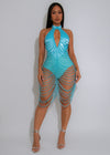 Dangerous Desire Pearls Mini Dress Blue