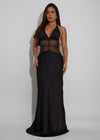 Moonlit Desire Satin Lace Maxi Dress Black