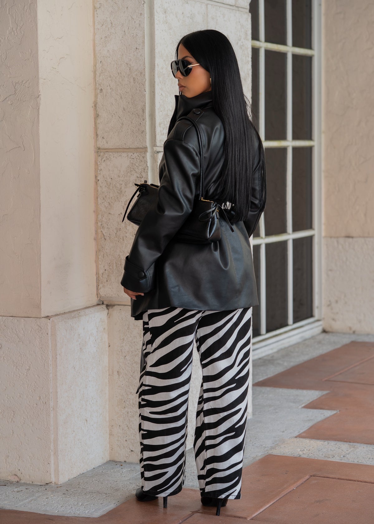 Wild Theory Zebra Print Wide Leg Jeans Black