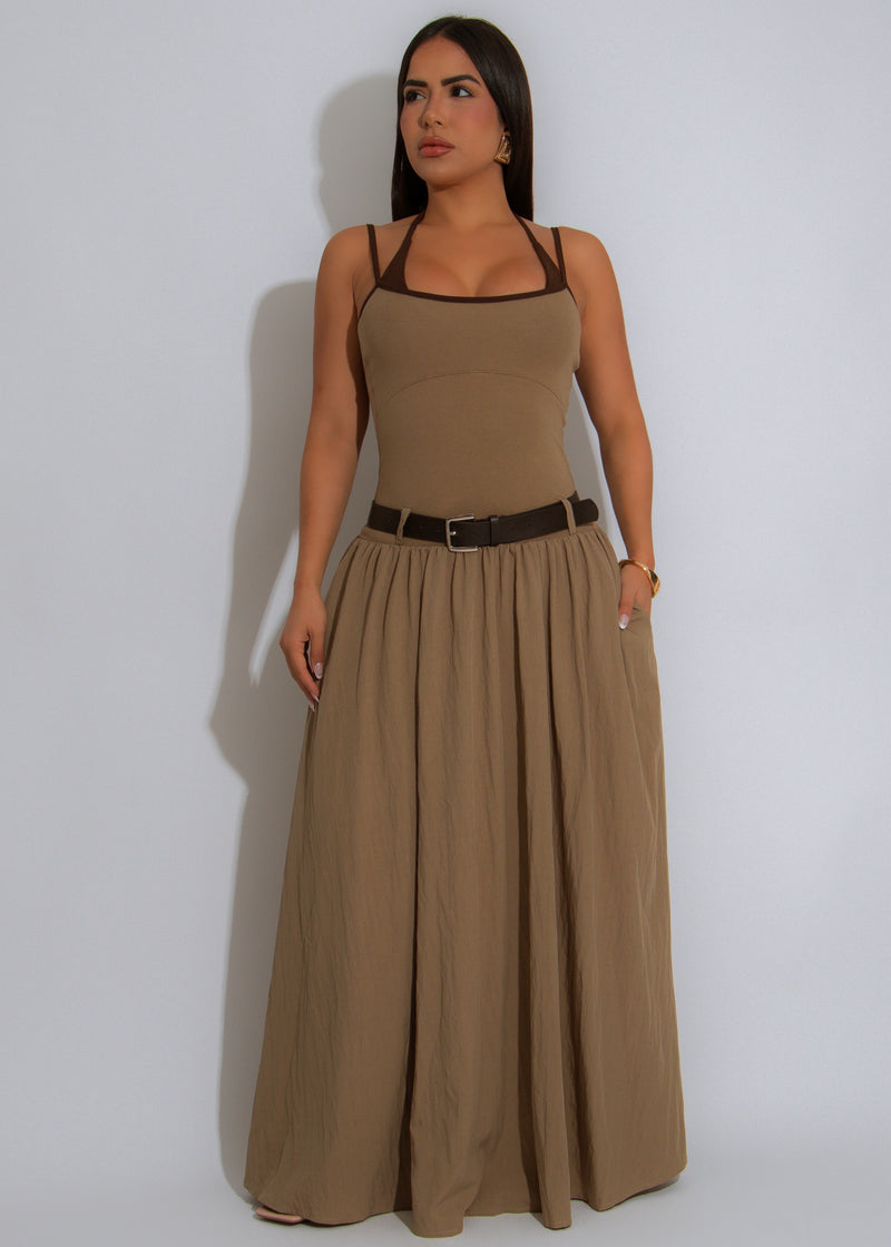 Terrain Tempo Ruched Ribbed Maxi Dress Green