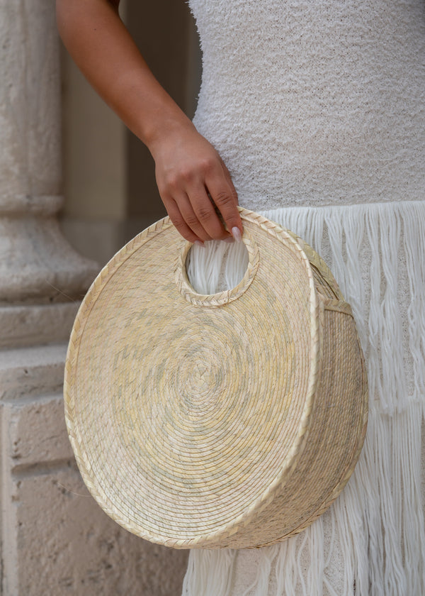 Coastal Escape Woven Palm Handbag Nude
