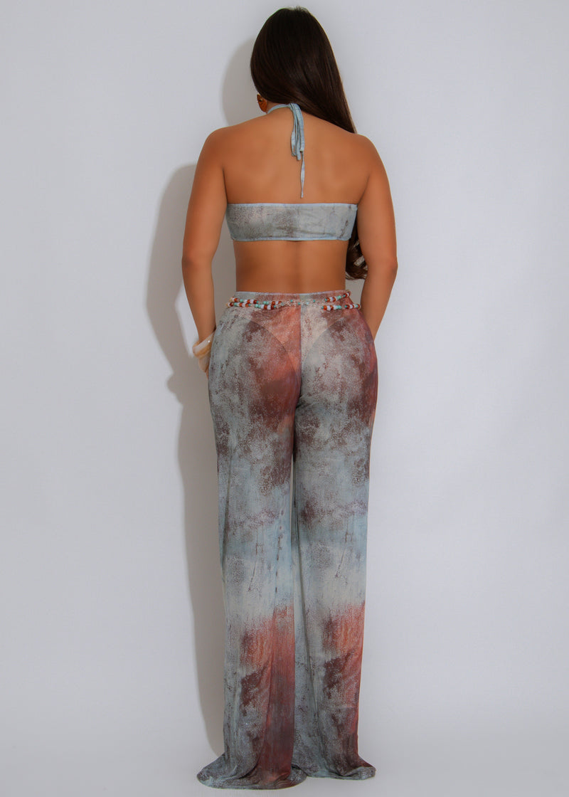 Tidal Muse Mesh Ruched Jumpsuit Blue