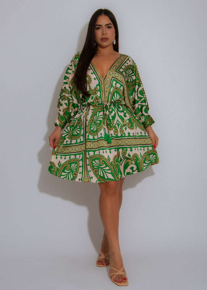 Zahara Escape Satin Mini Dress Green