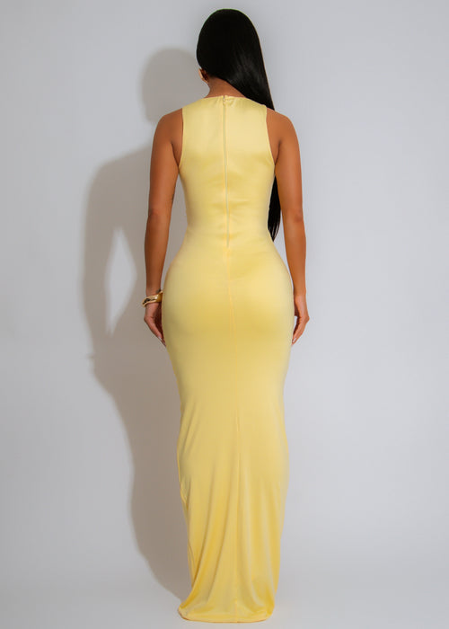 Sunburst Drape Ruched Maxi Dress Yellow