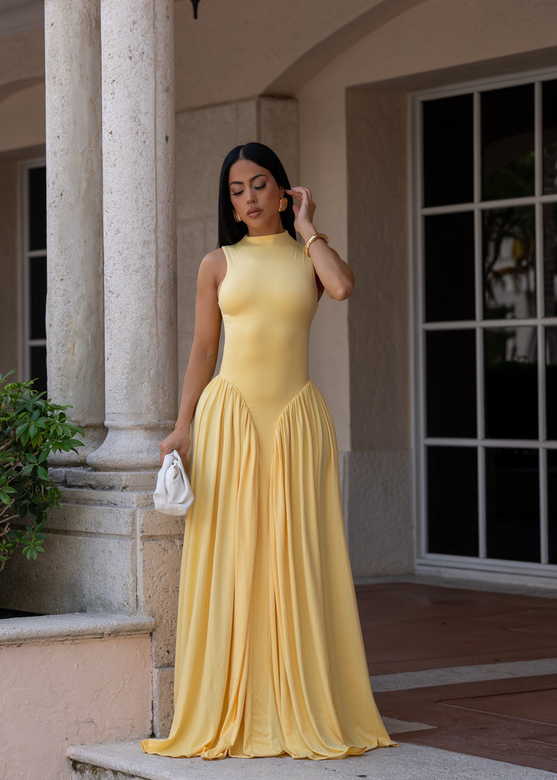 All In Love Ruched Maxi Dress Yellow