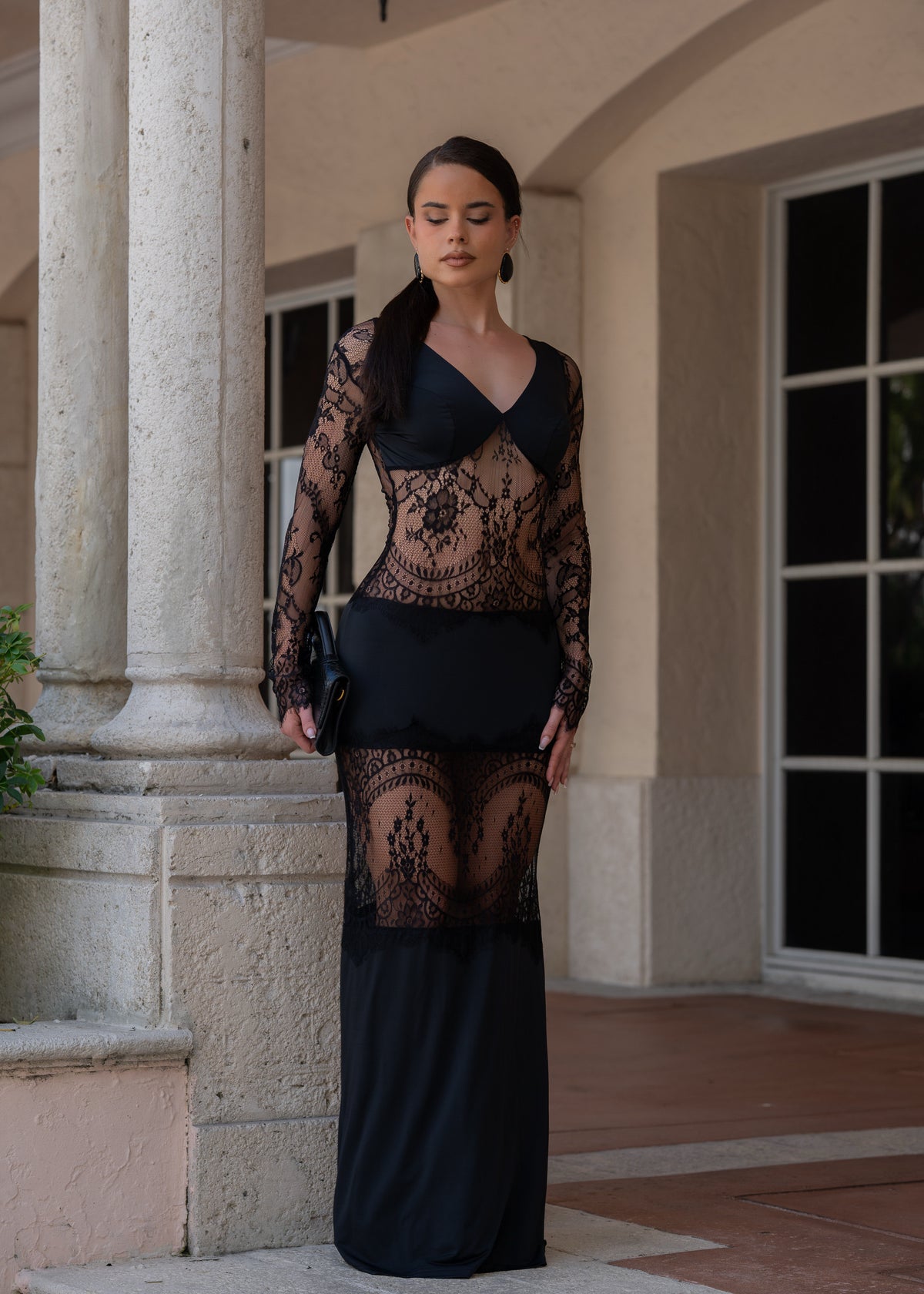 Dangerous Romance Lace Floral Maxi Dress Black