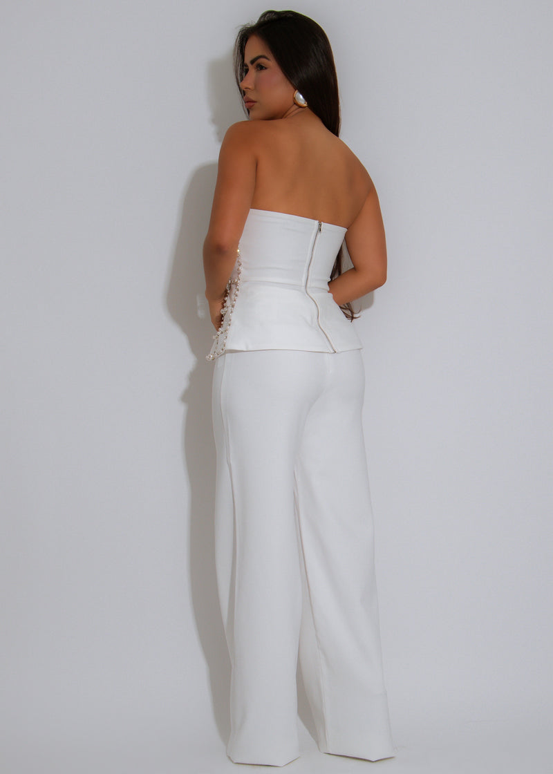 Gridlock Glam Rhinestone Pearl Pant Set White