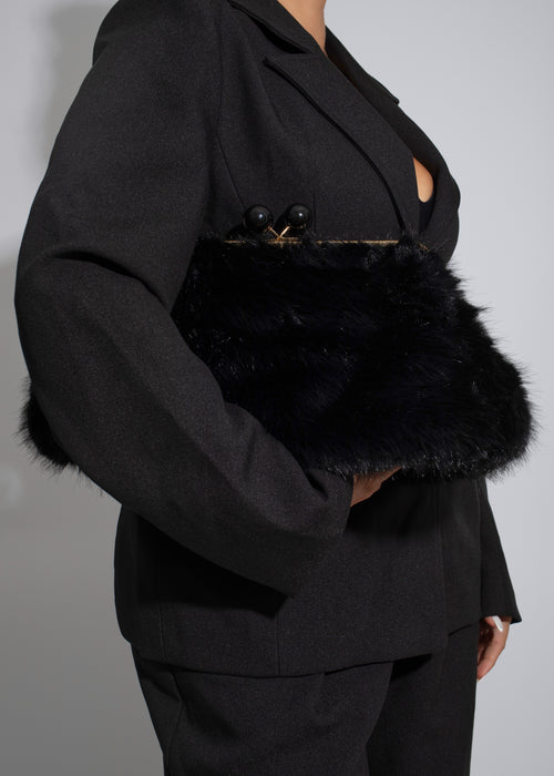 Arcane Fold Faux Fur Clutch Black